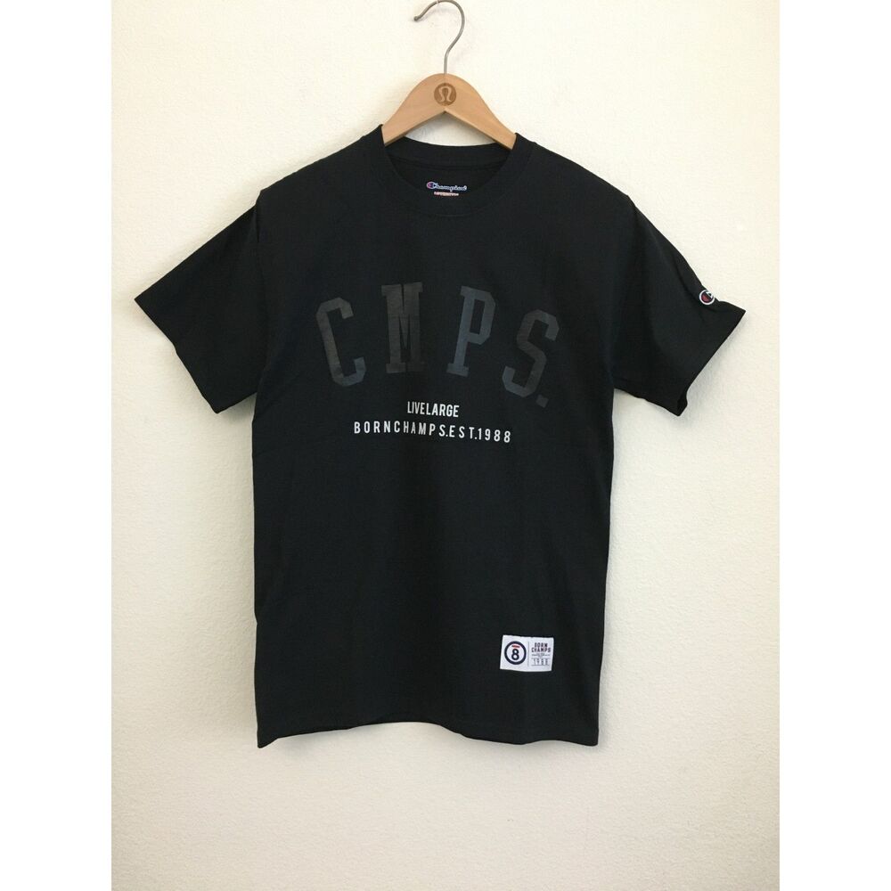 Champion Born Champs CMPS Graphic T-Shirt Men's S Black Cotton Streetwear NWT